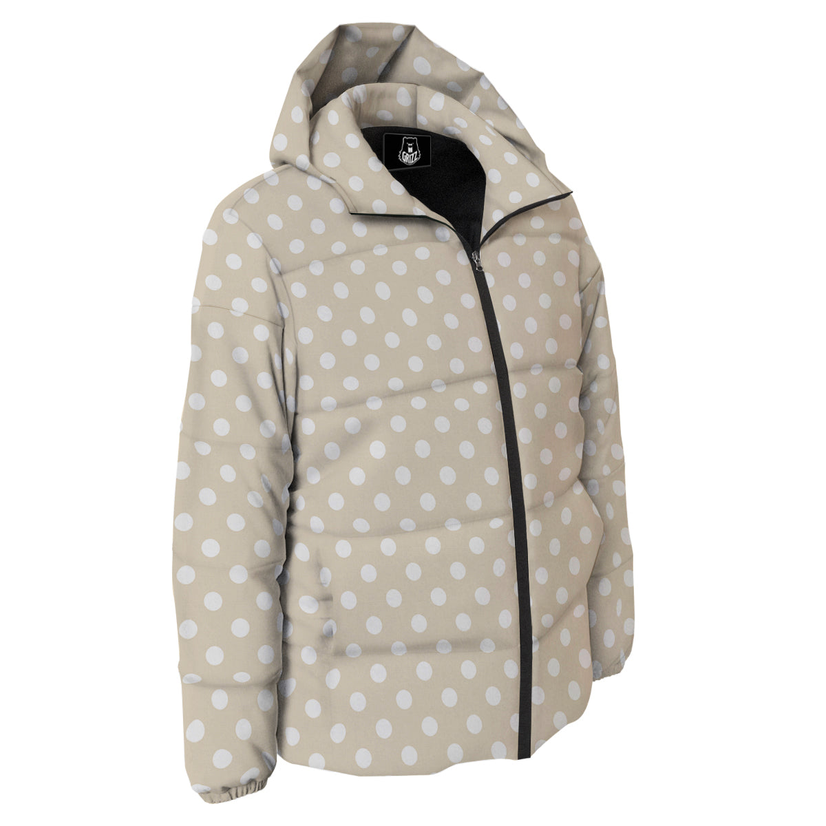 Polka Dot White And Beige Print Pattern Down Jacket-grizzshop