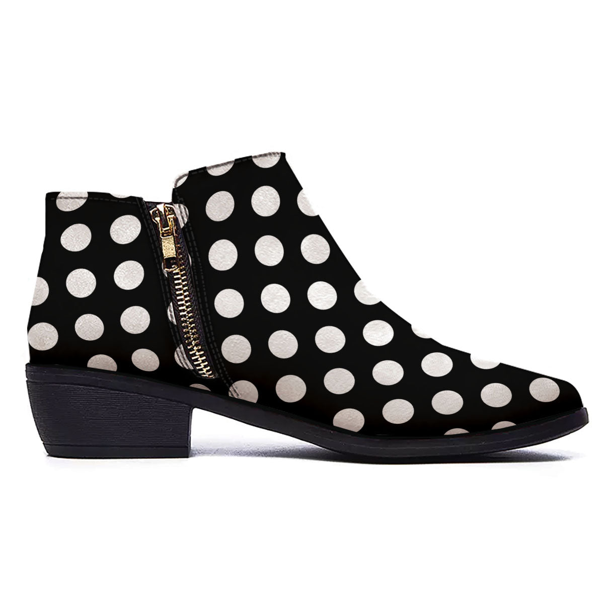 Polka Dot White And Black Print Pattern Ankle Boots-grizzshop
