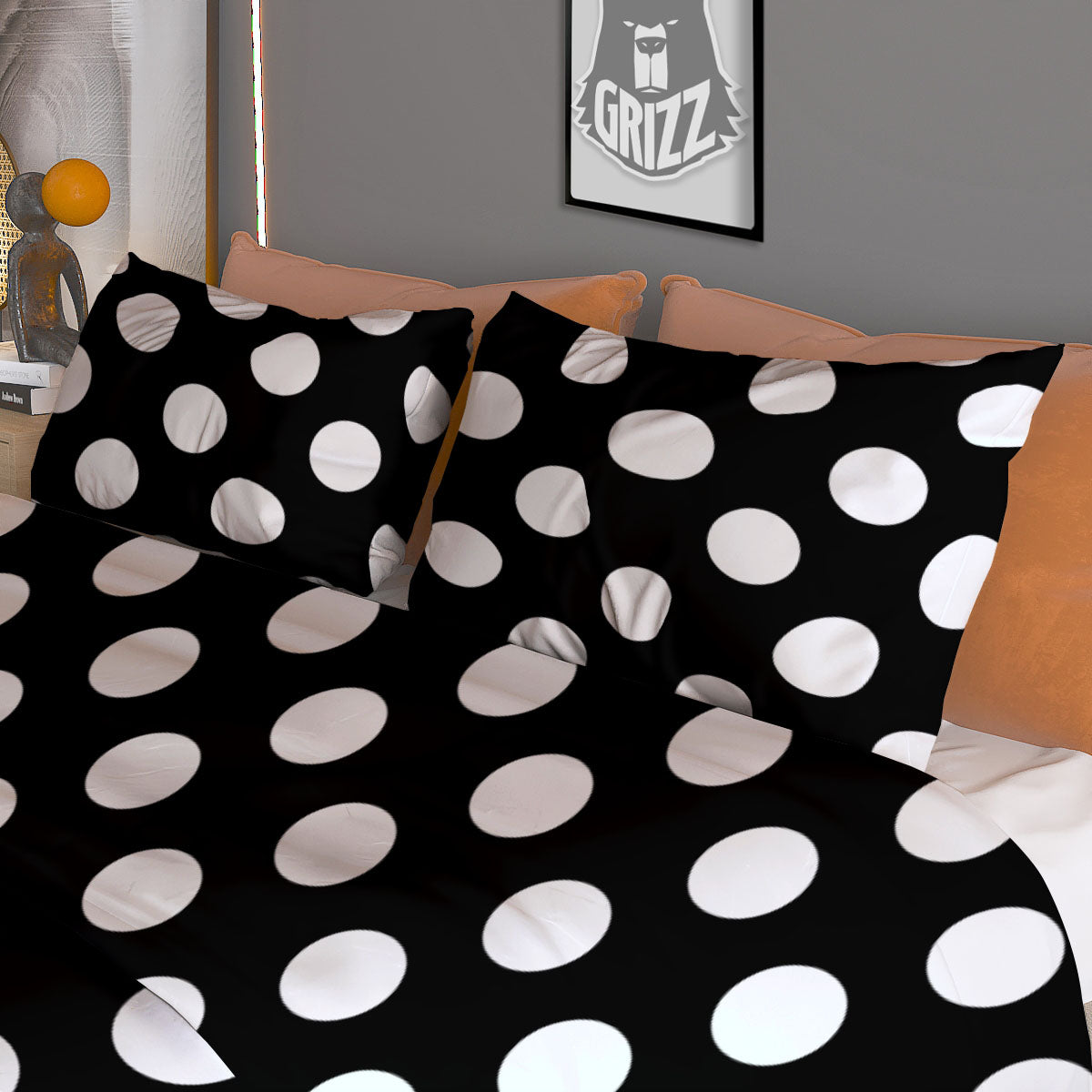 Polka Dot White And Black Print Pattern Duvet Cover Bedding Set