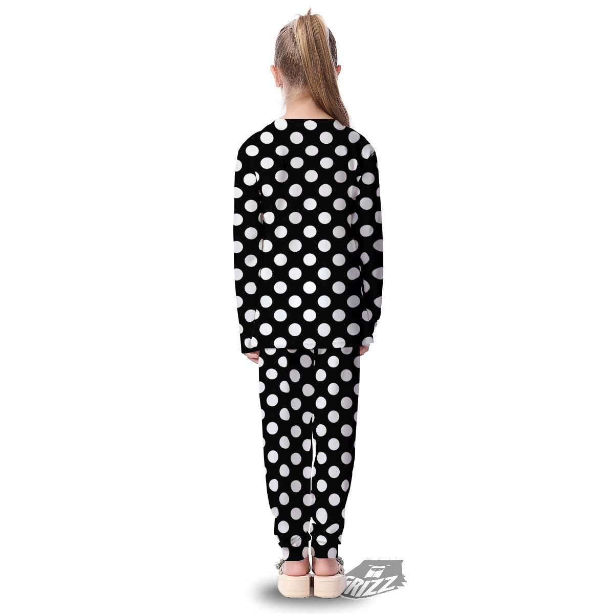 Polka Dot White And Black Print Pattern Kid's Pajamas-grizzshop