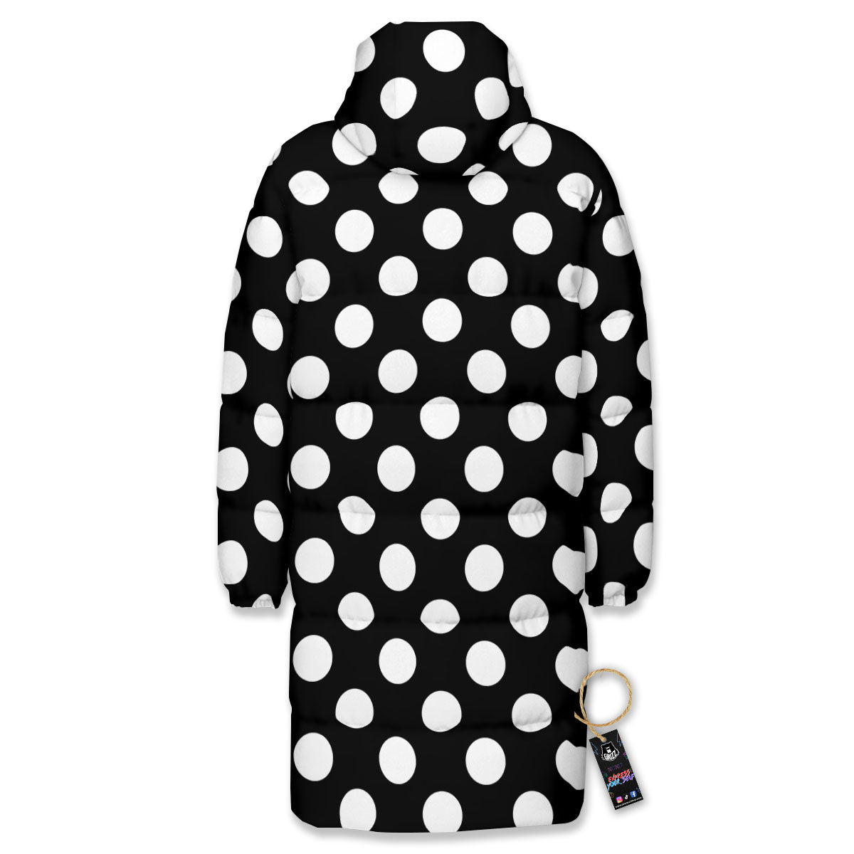 Polka Dot White And Black Print Pattern Long Down Jacket-grizzshop