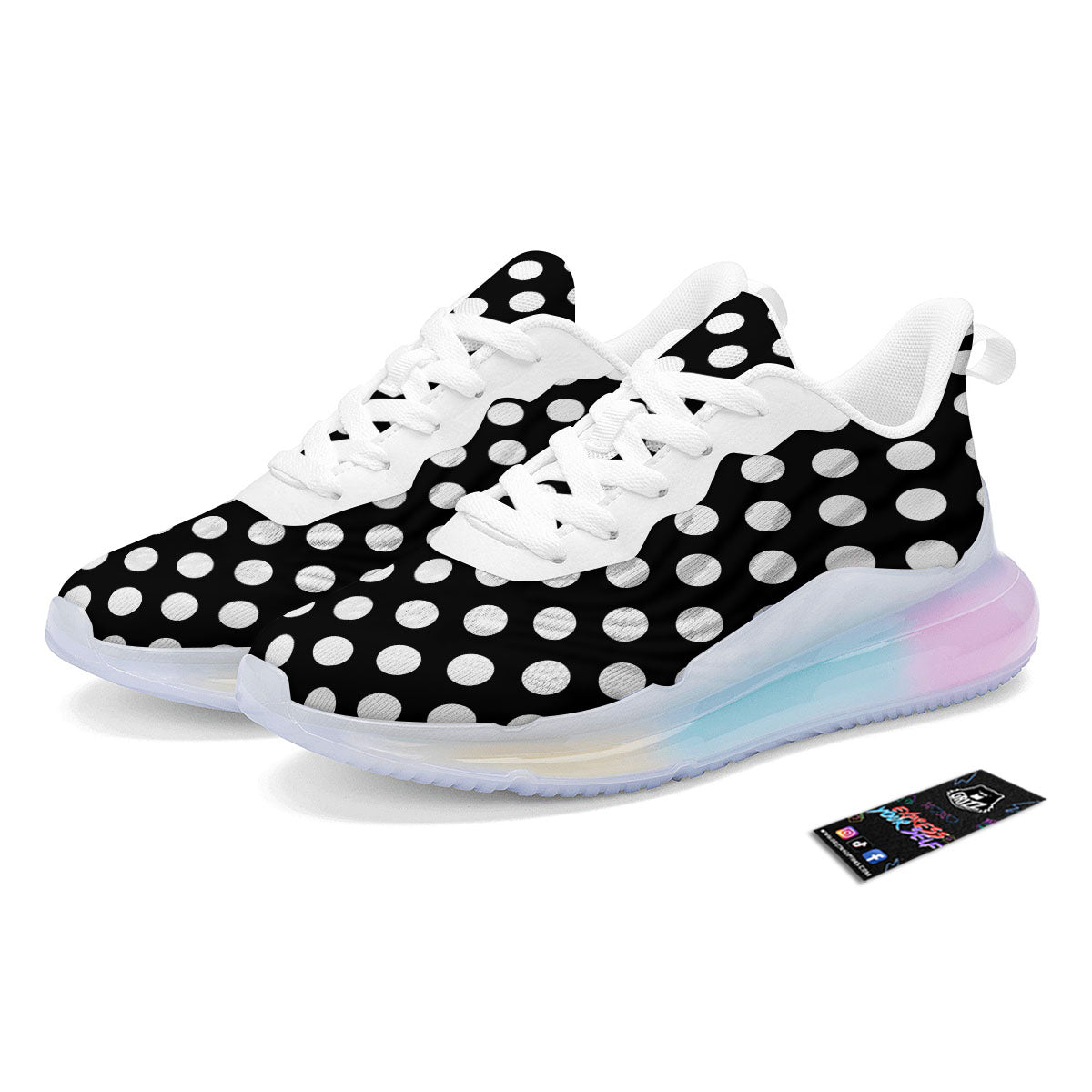 Polka Dot White And Black Print Pattern Running Sneakers-grizzshop