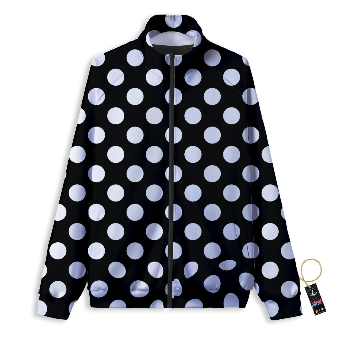 Polka Dot White And Black Print Pattern Track Jacket-grizzshop