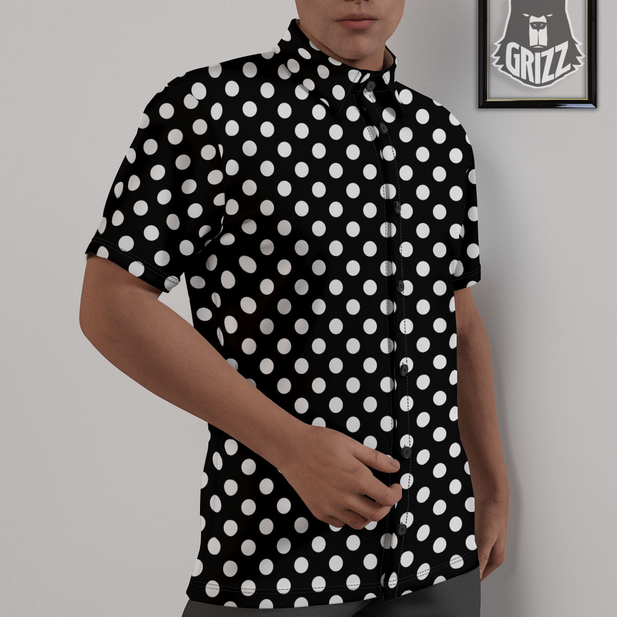 Polka Dot White And Black Style Print Pattern Untucked Shirts-grizzshop