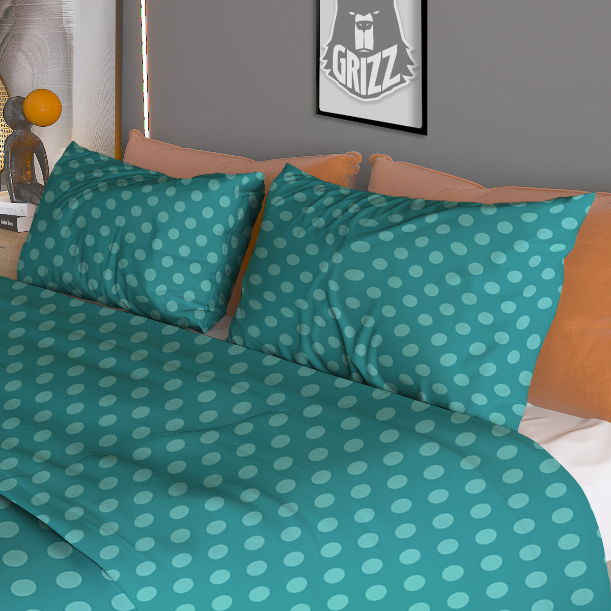 Polka Dot White And Cyan Print Pattern Duvet Cover Bedding Set