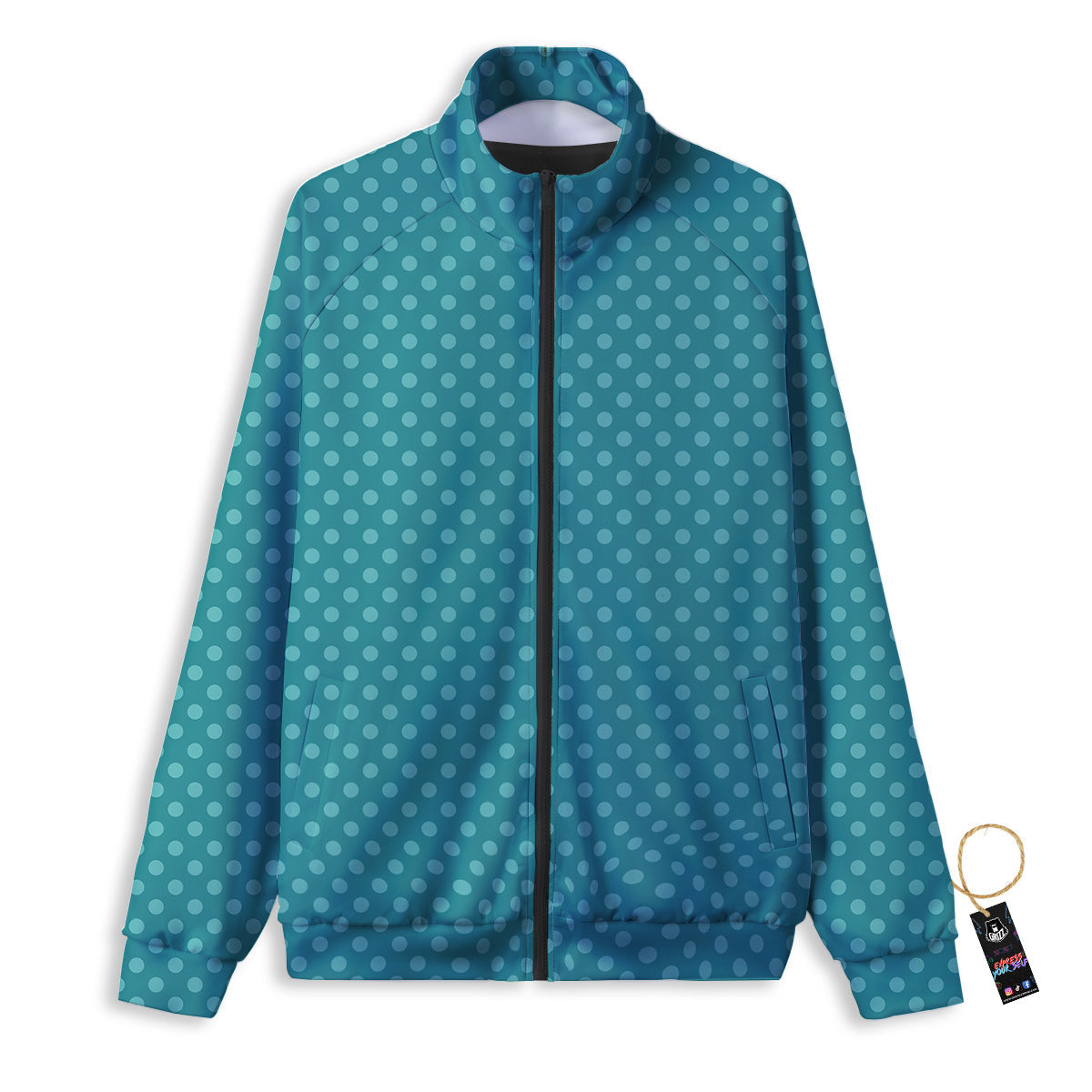 Polka Dot White And Cyan Print Pattern Track Jacket-grizzshop