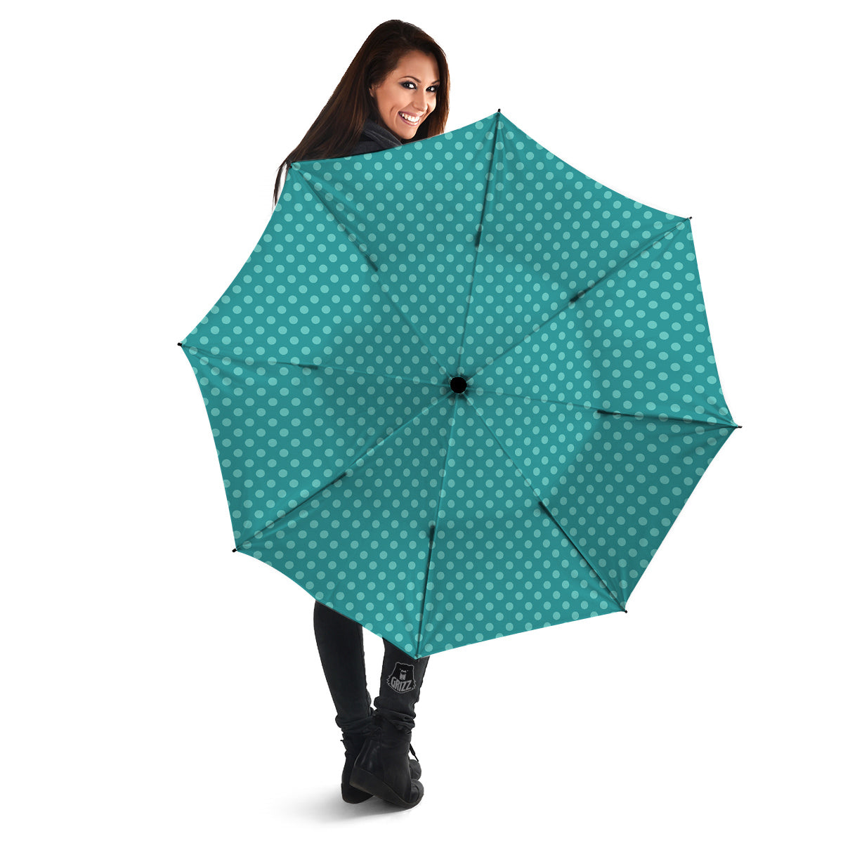 Polka Dot White And Cyan Print Pattern Umbrella-grizzshop