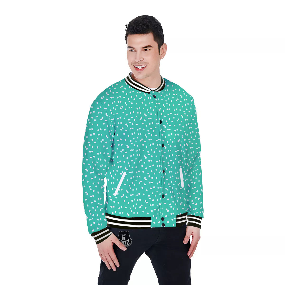 Polka Dot White And Green Print Pattern Baseball Jacket-grizzshop