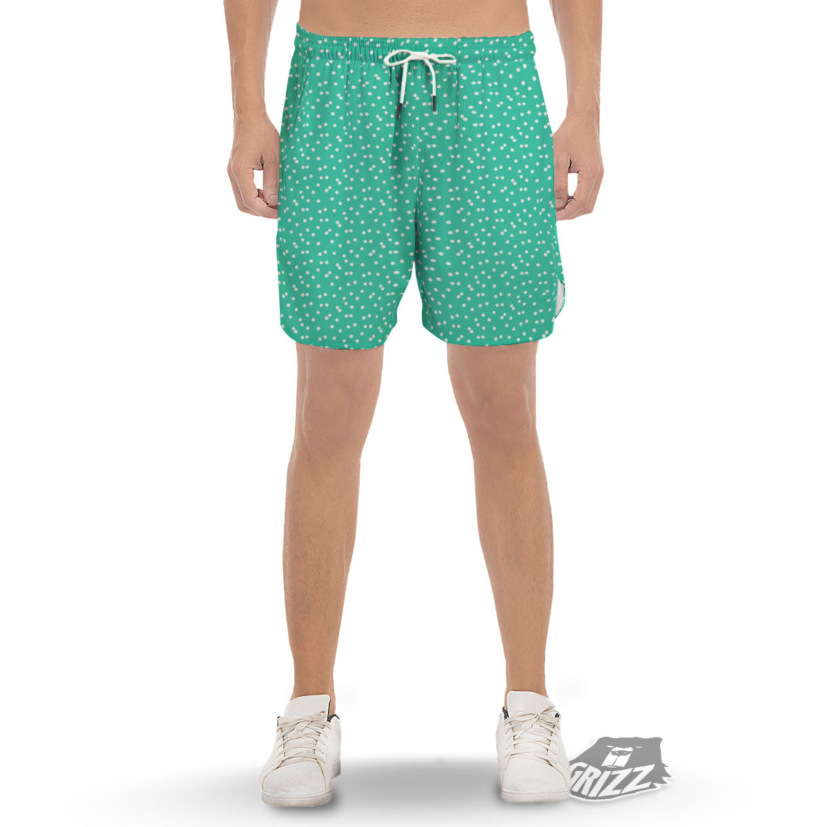 Polka Dot White And Green Print Pattern Men's Gym Shorts-grizzshop