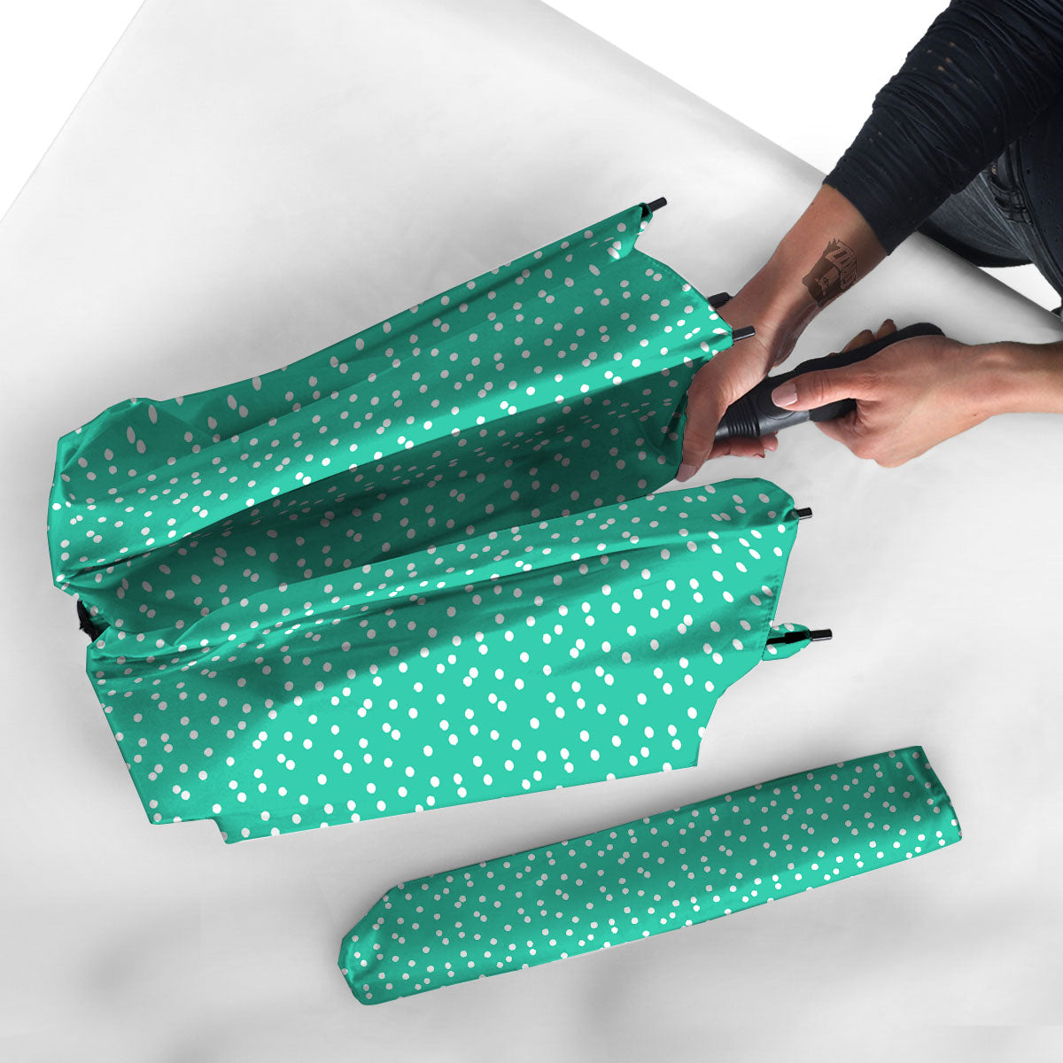 Polka Dot White And Green Print Pattern Umbrella-grizzshop