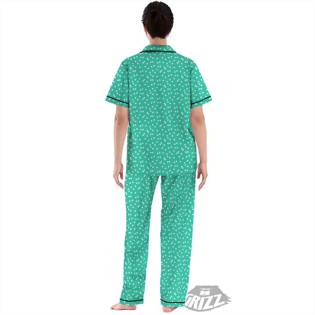 Polka Dot White And Green Print Pattern Women's Pajamas Set-grizzshop