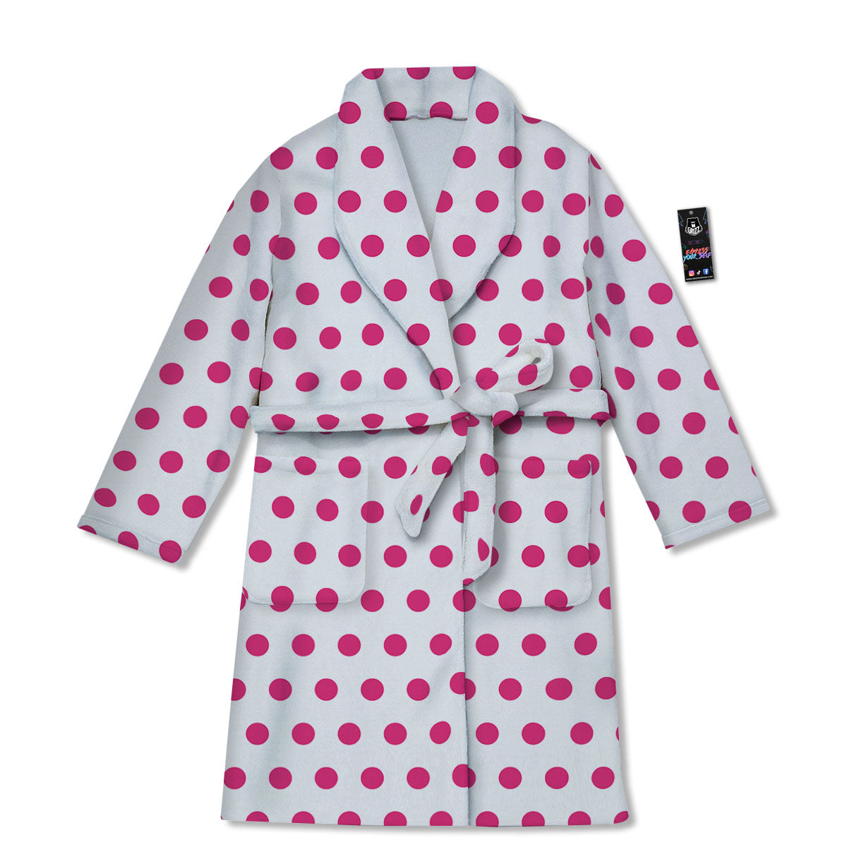 Polka Dot White And Pink Print Pattern Bathrobe-grizzshop