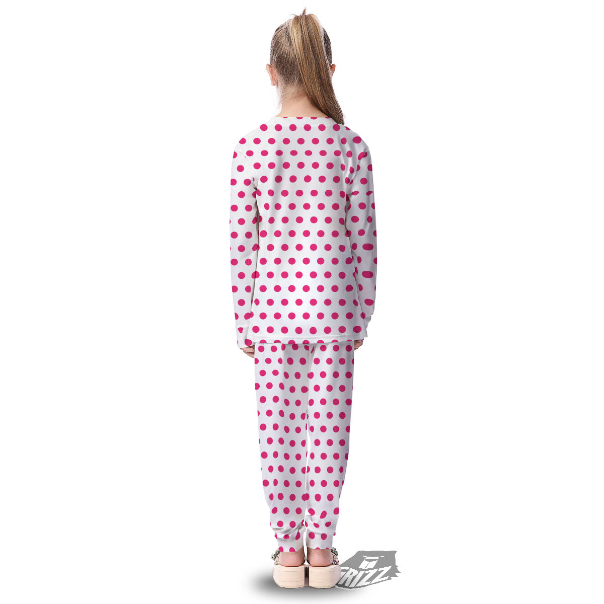 Polka Dot White And Pink Print Pattern Kid's Pajamas-grizzshop