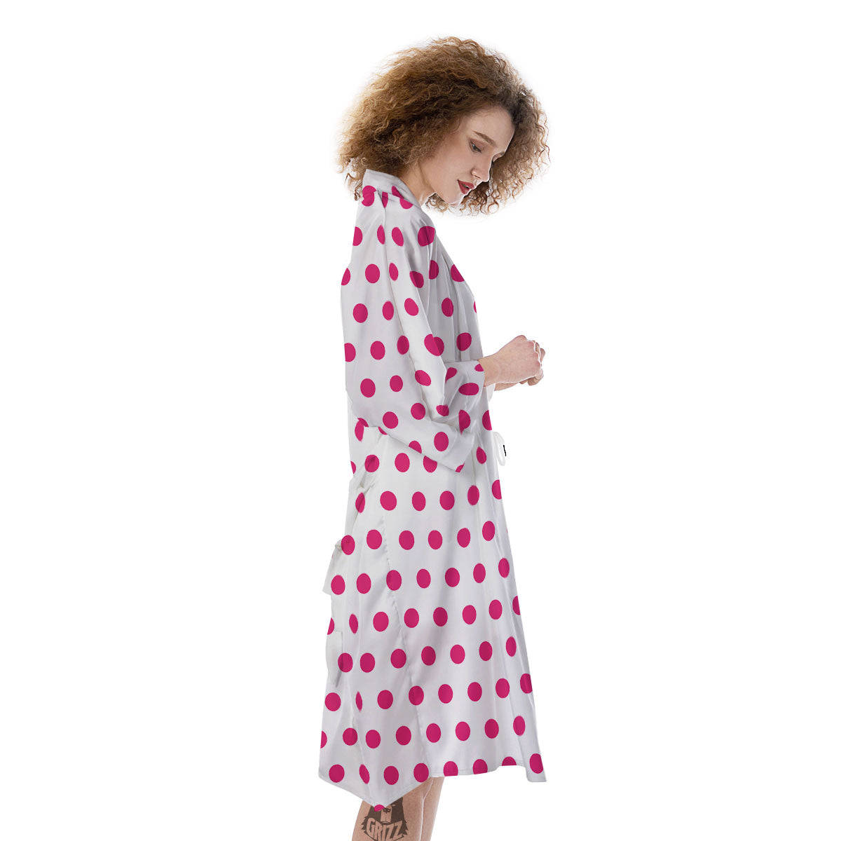 Polka Dot White And Pink Print Pattern Kimono-grizzshop