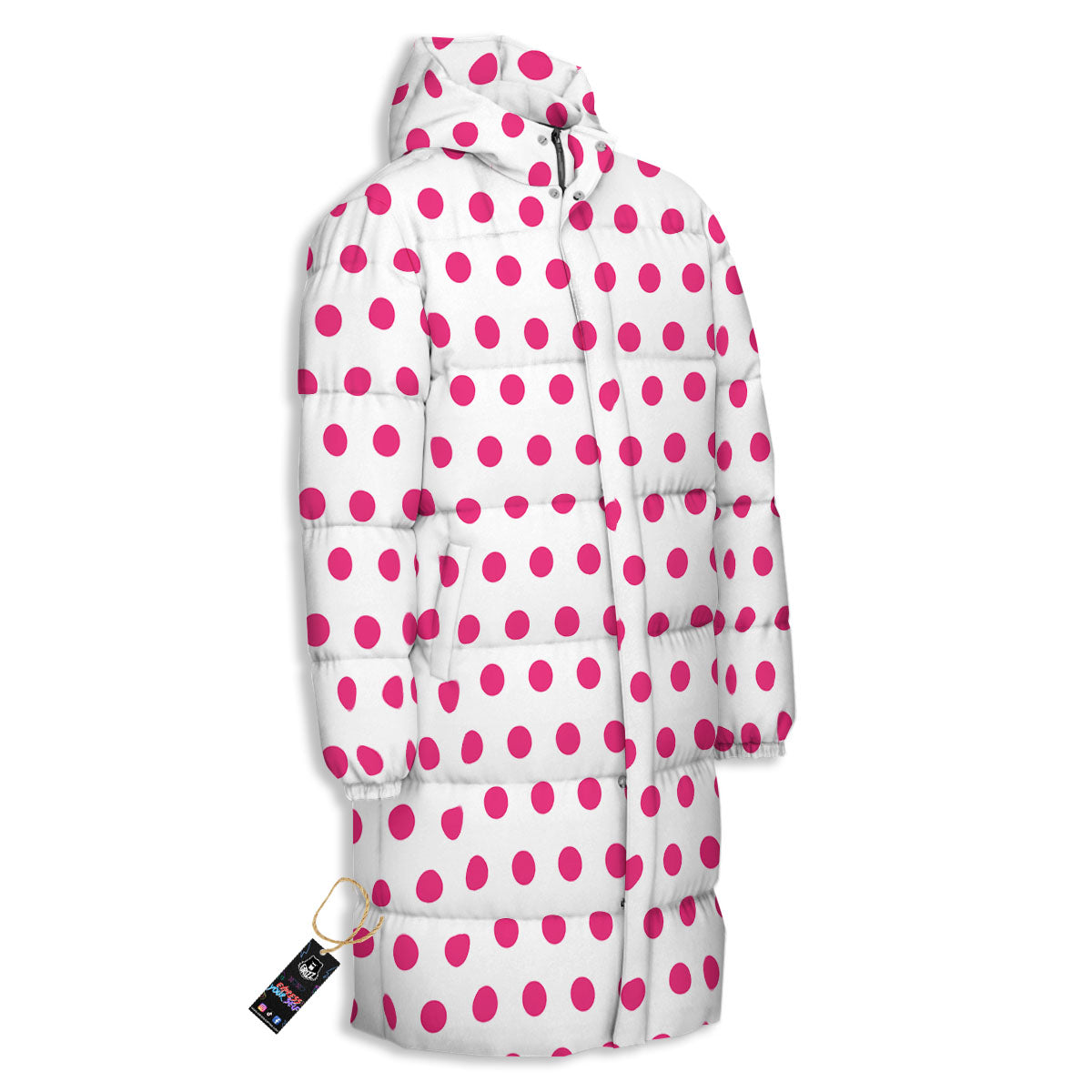 Polka Dot White And Pink Print Pattern Long Down Jacket-grizzshop