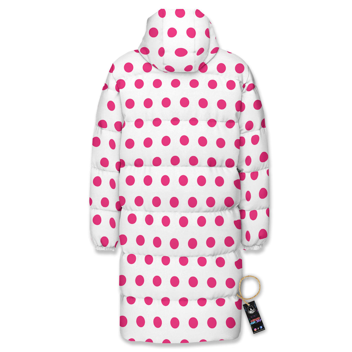 Polka Dot White And Pink Print Pattern Long Down Jacket-grizzshop