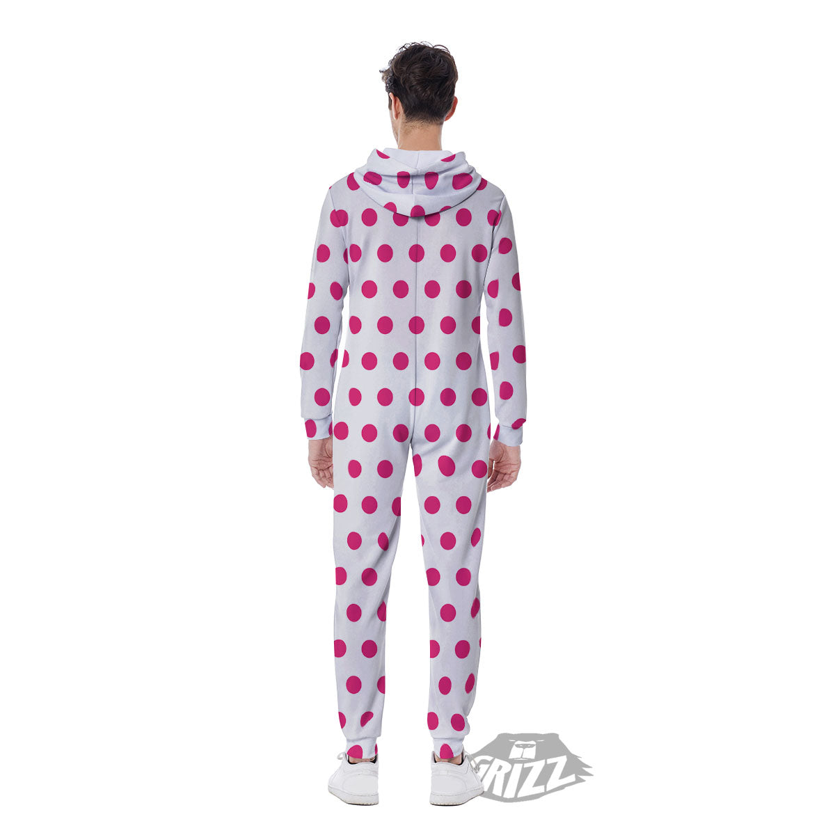 Polka Dot White And Pink Print Pattern Men's Jumpsuit-grizzshop