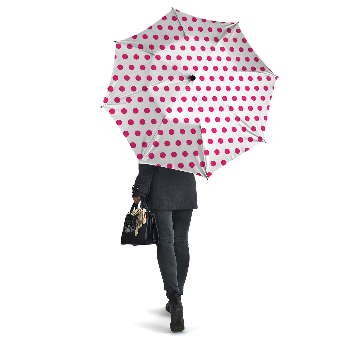 Polka Dot White And Pink Print Pattern Umbrella-grizzshop