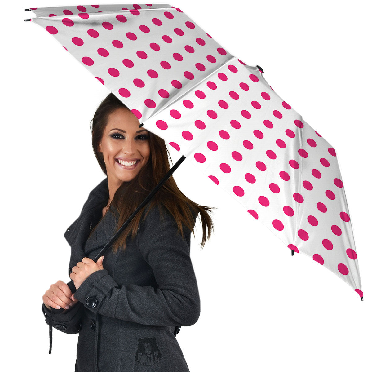 Polka Dot White And Pink Print Pattern Umbrella-grizzshop