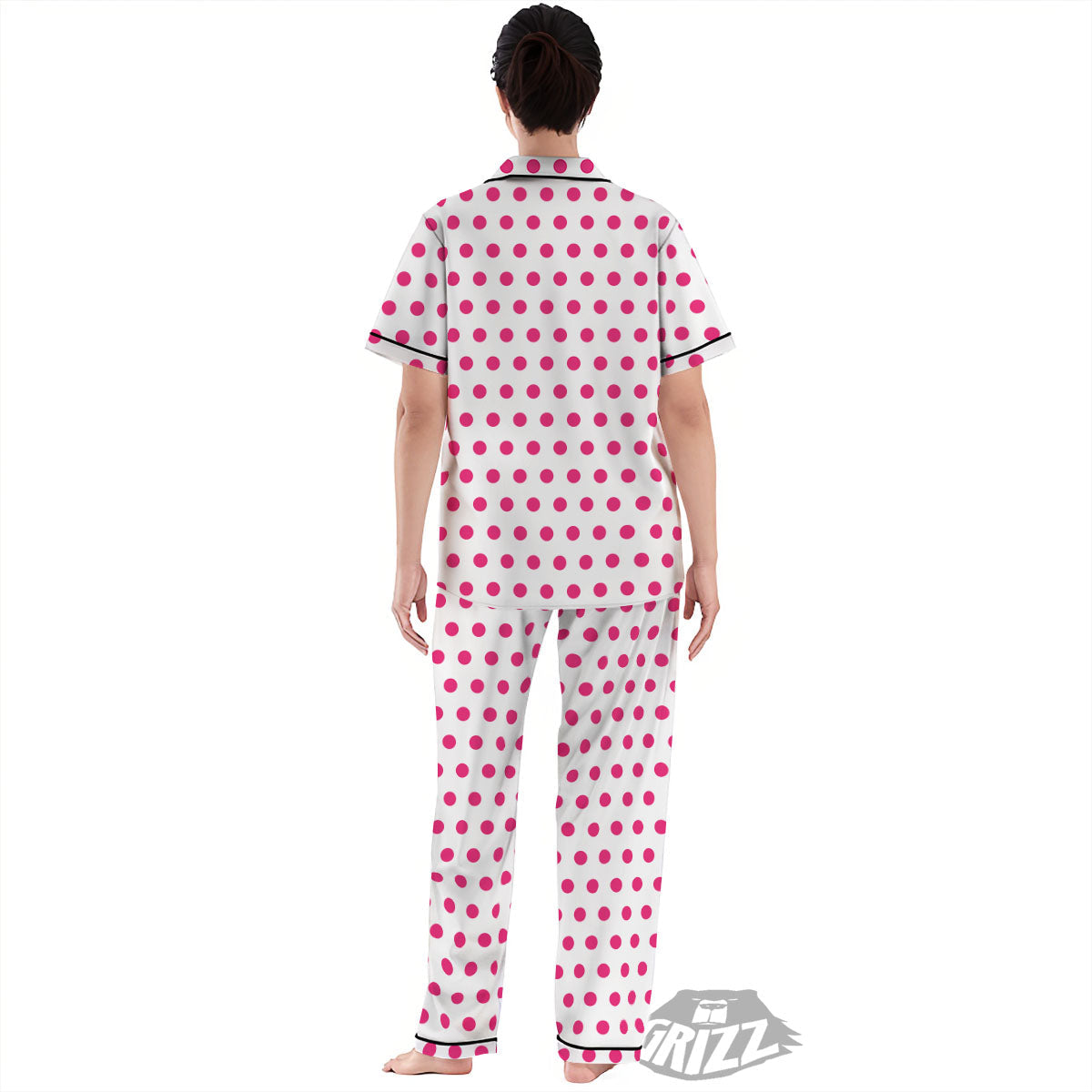 Polka Dot White And Pink Print Pattern Women's Pajamas Set-grizzshop