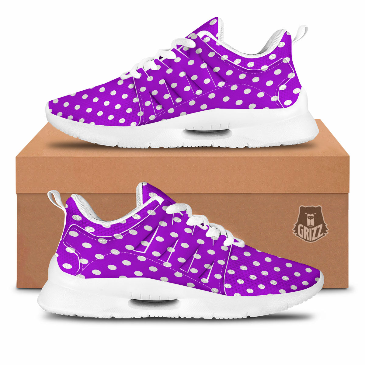 Polka Dot White And Purple Print Pattern Tennis Shoes-grizzshop