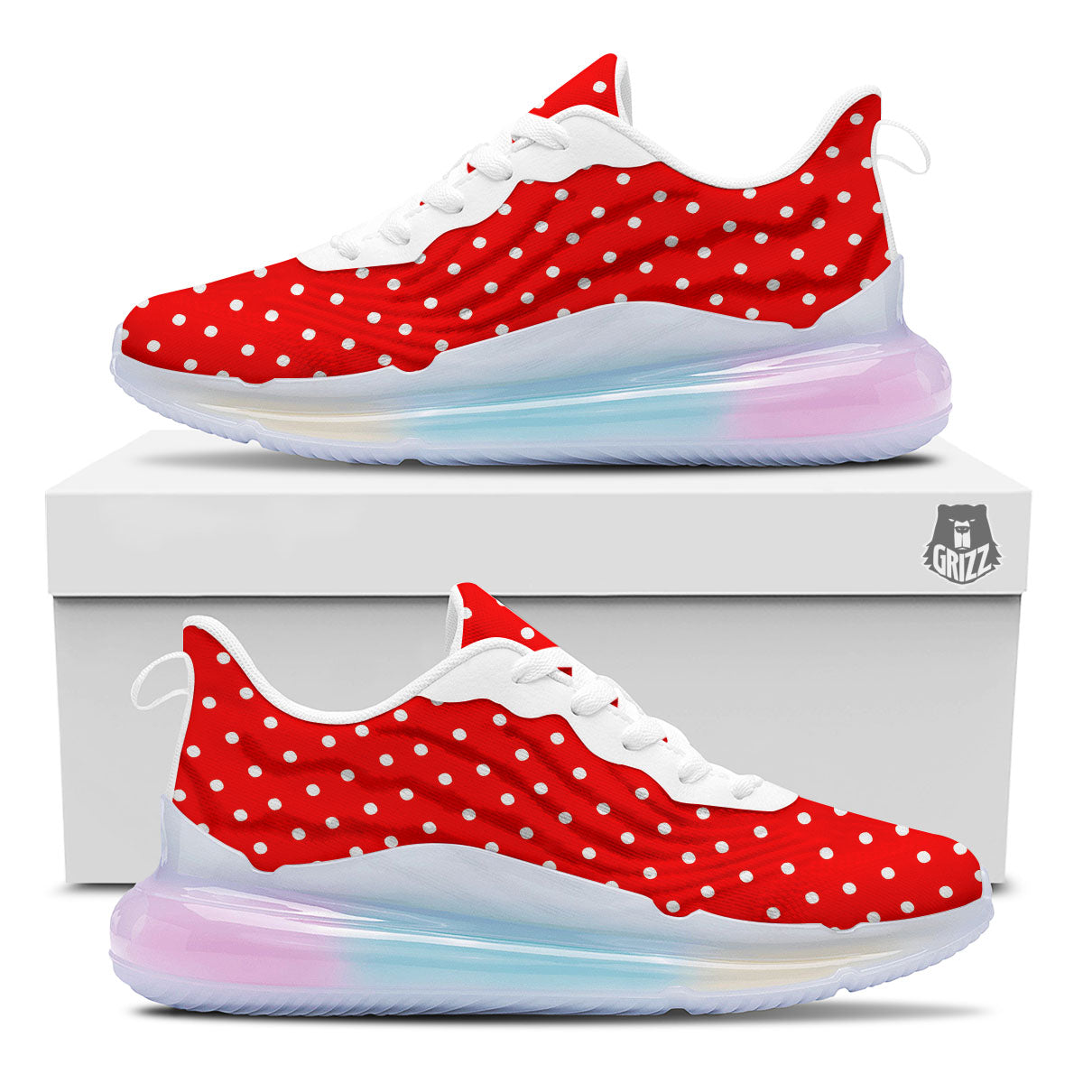 Polka Dot White And Red Print Running Sneakers-grizzshop