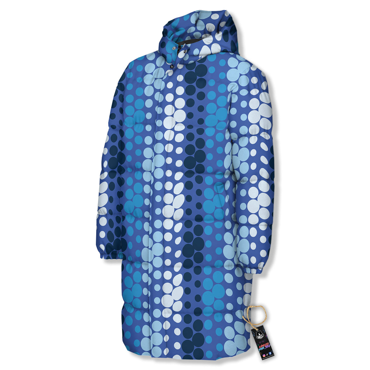 Polka Dot Blue Striped Print Pattern Long Down Jacket