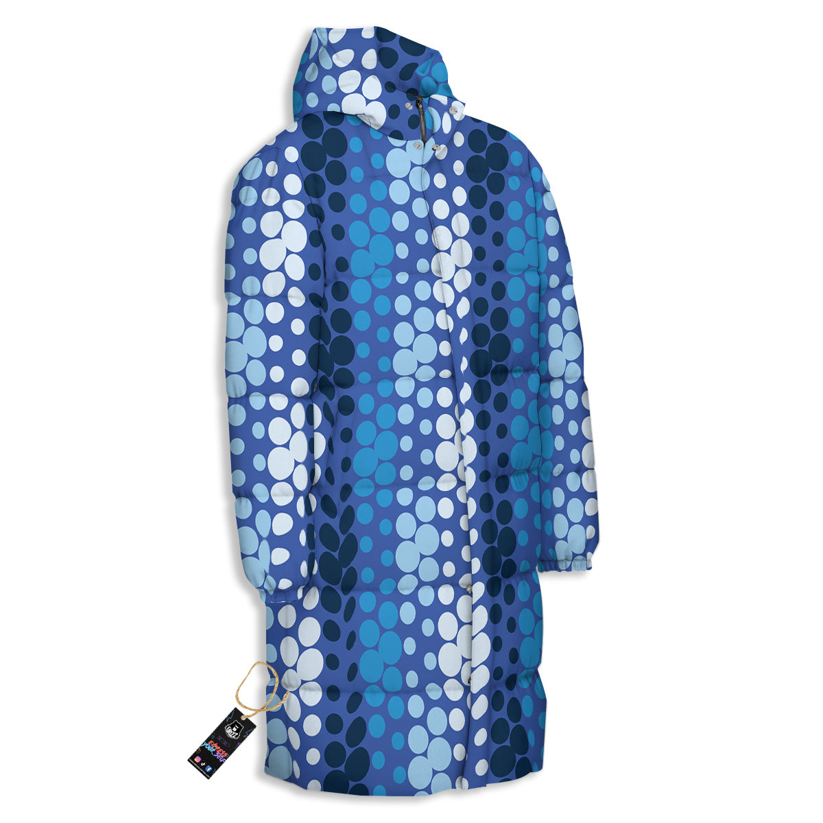 Polka Dot Blue Striped Print Pattern Long Down Jacket