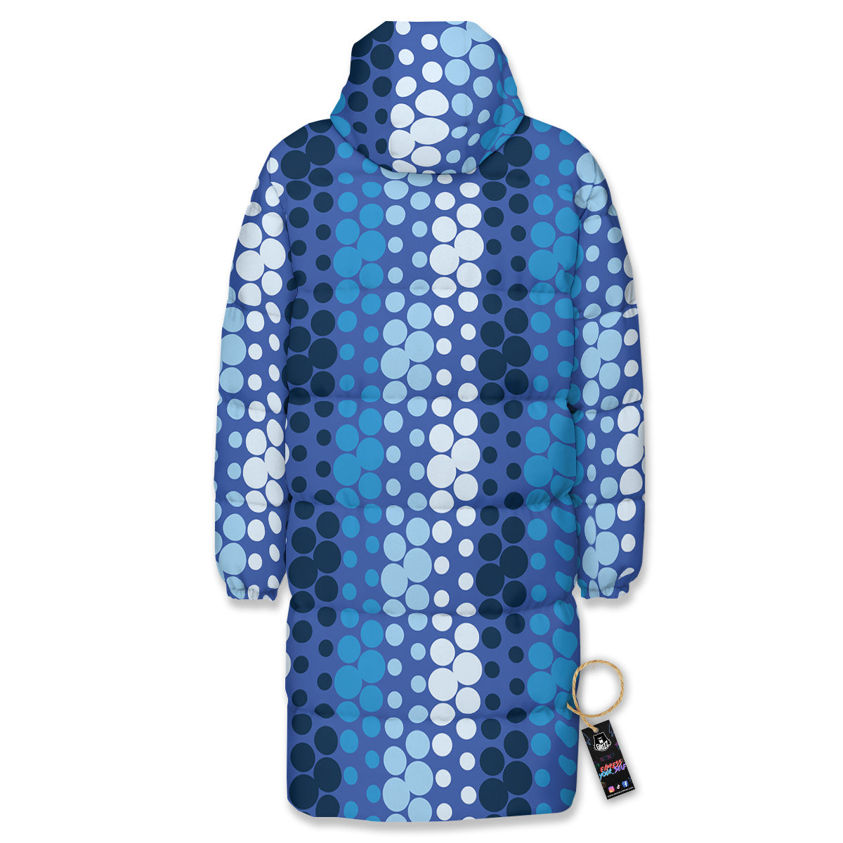 Polka Dot Blue Striped Print Pattern Long Down Jacket