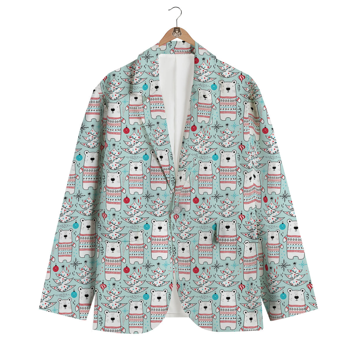 Polor Bear Christmas Men's Blazer-grizzshop
