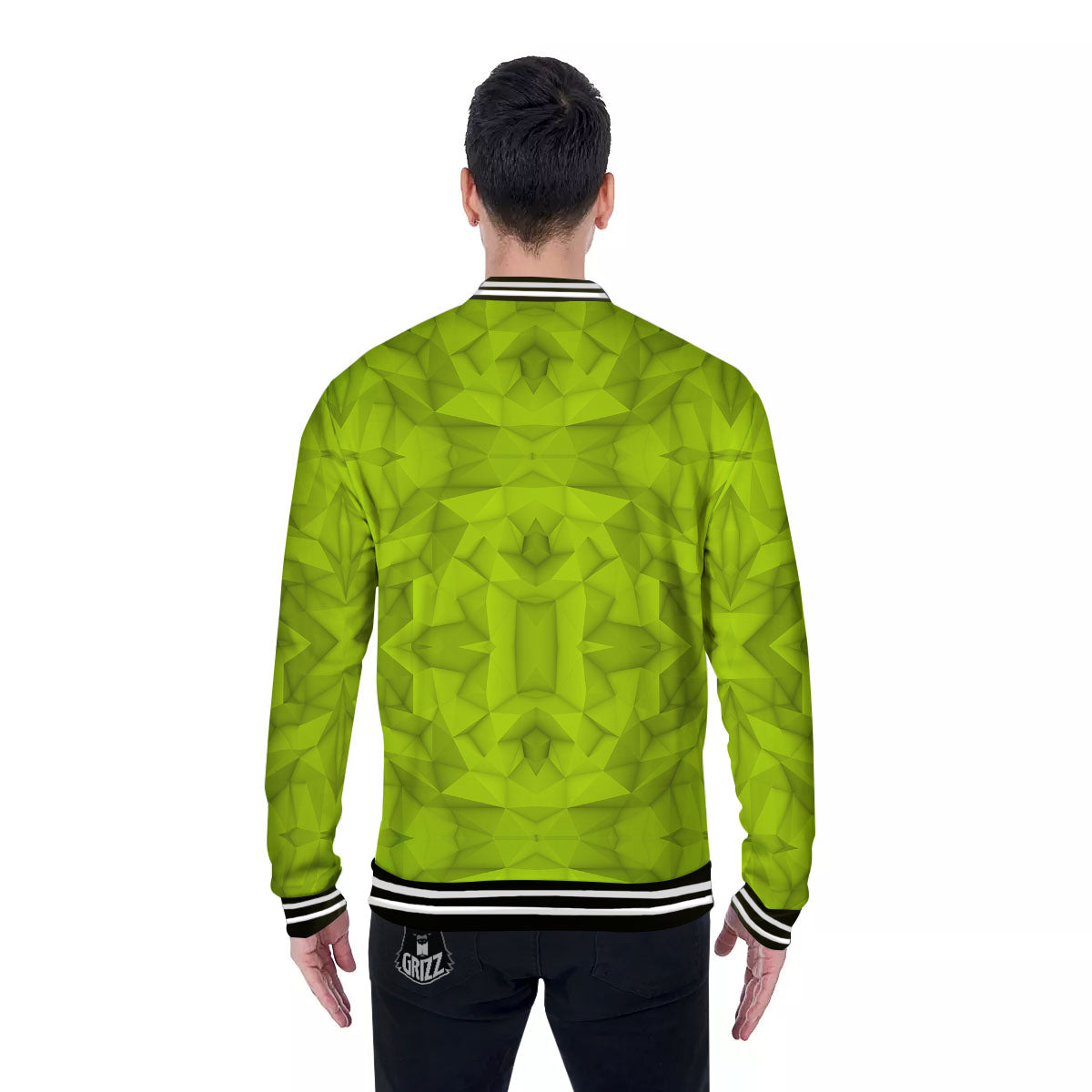 Polygonal Geometric Lime Green Print Baseball Jacket-grizzshop