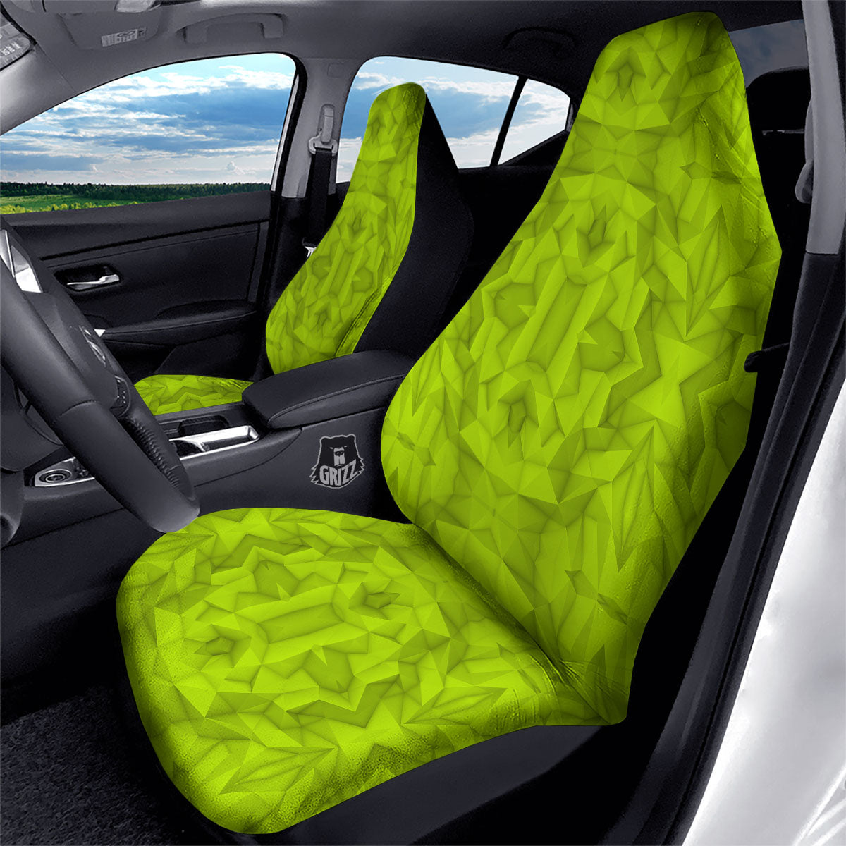 Polygonal Geometric Lime Green Print Car Seat Covers-grizzshop