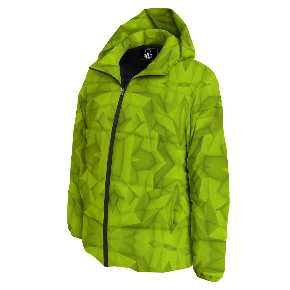 Polygonal Geometric Lime Green Print Down Jacket-grizzshop