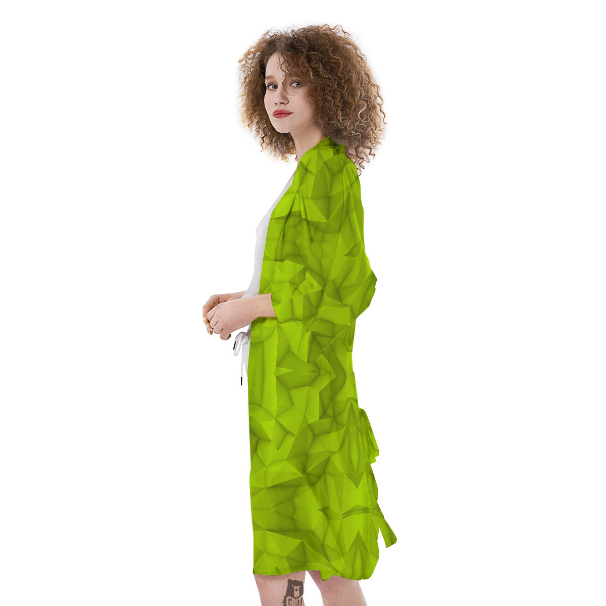 Polygonal Geometric Lime Green Print Kimono-grizzshop