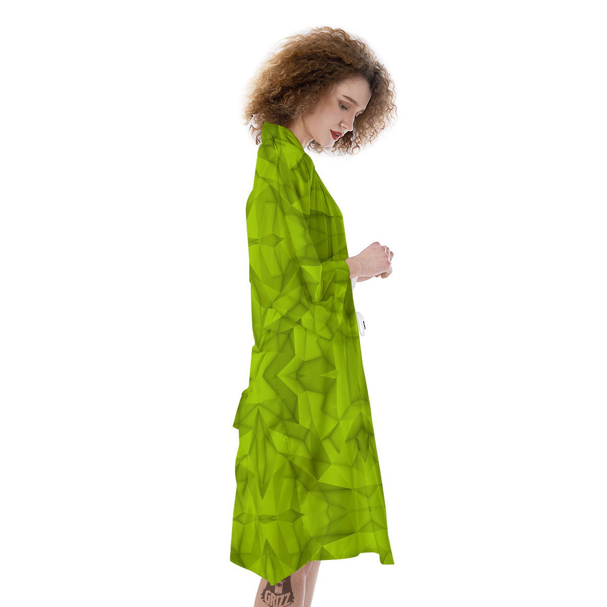 Polygonal Geometric Lime Green Print Kimono-grizzshop