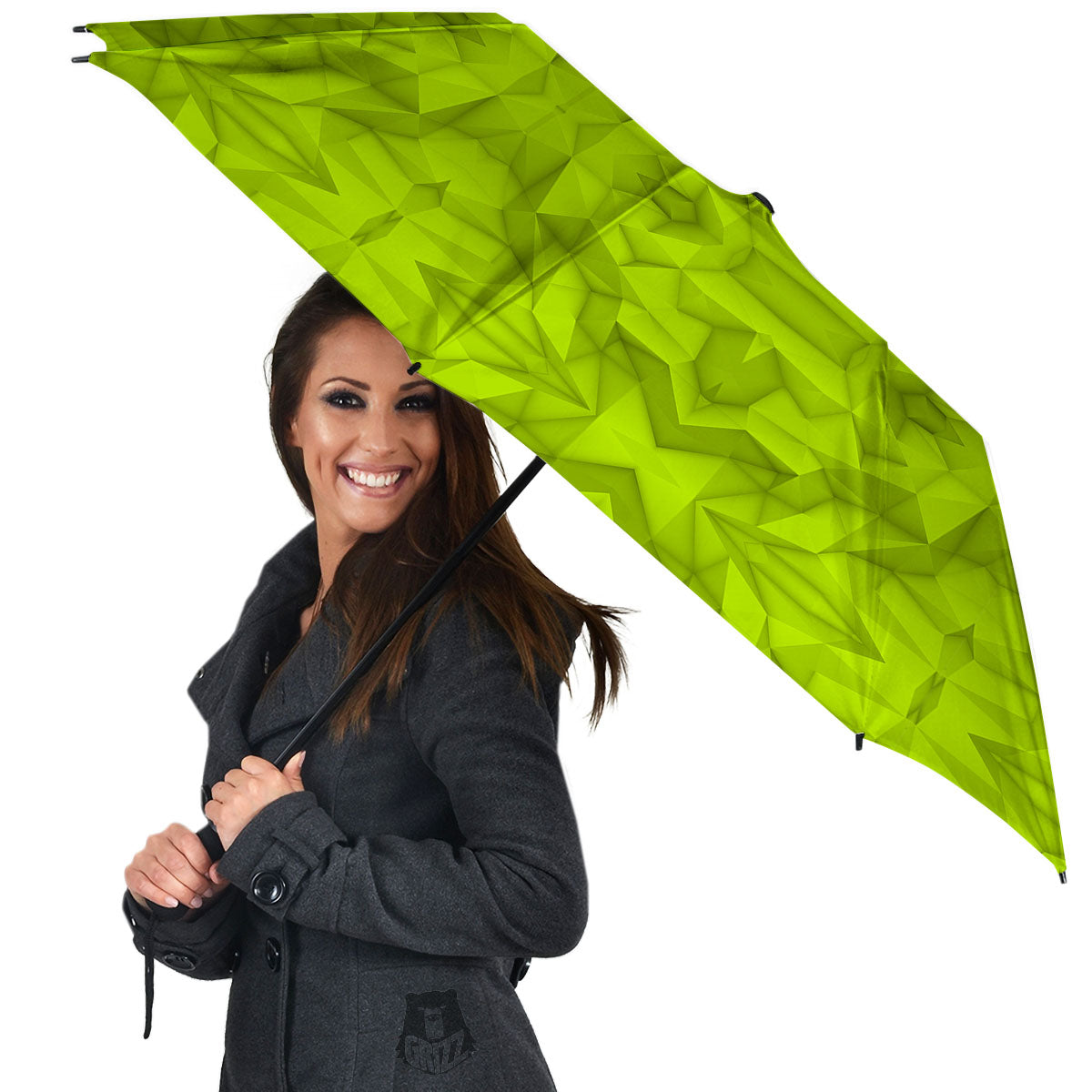 Polygonal Geometric Lime Green Print Umbrella-grizzshop