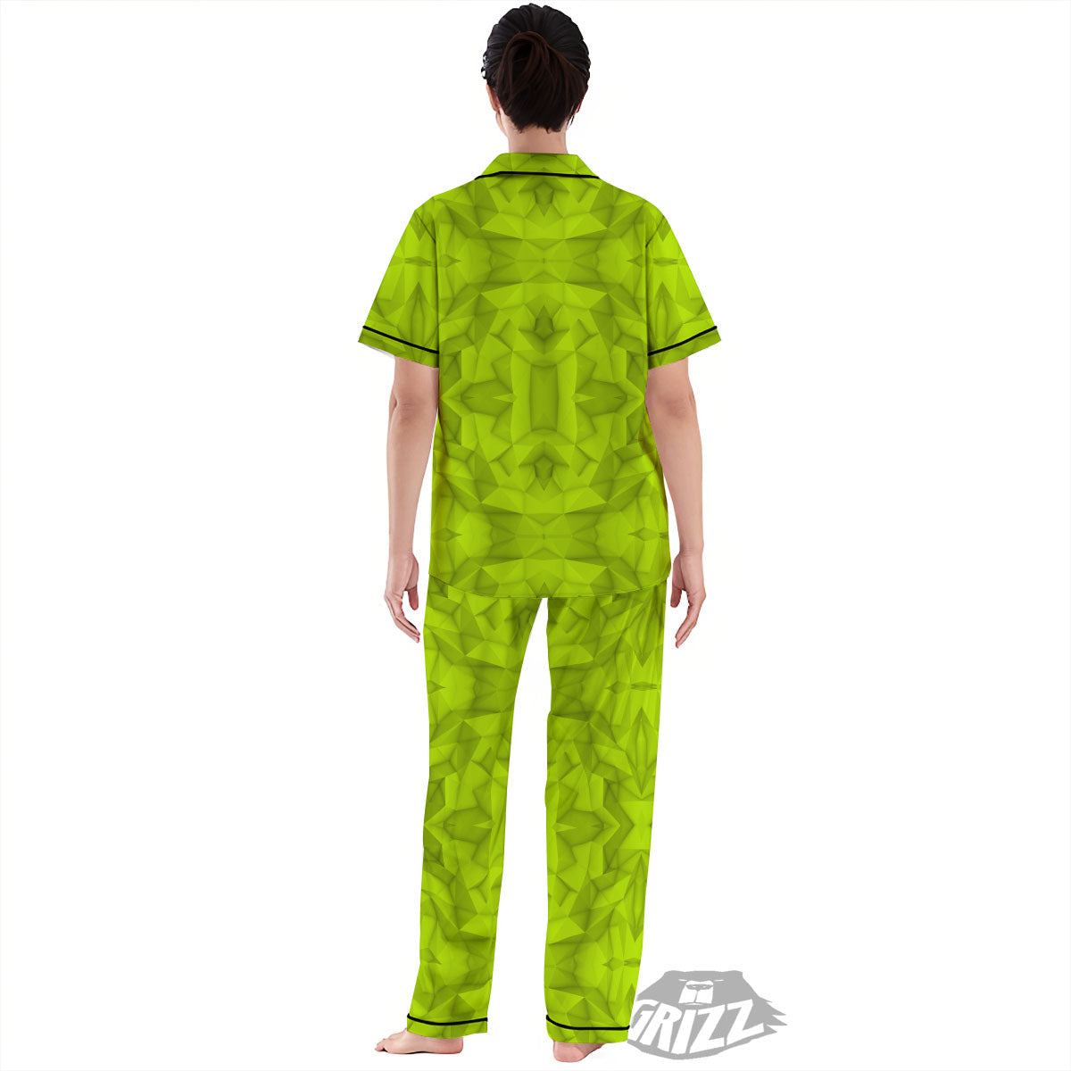 Polygonal Geometric Lime Green Print Women's Pajamas Set-grizzshop