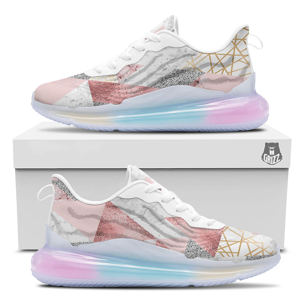 Polygonal Geometric Pink Print Running Sneakers-grizzshop