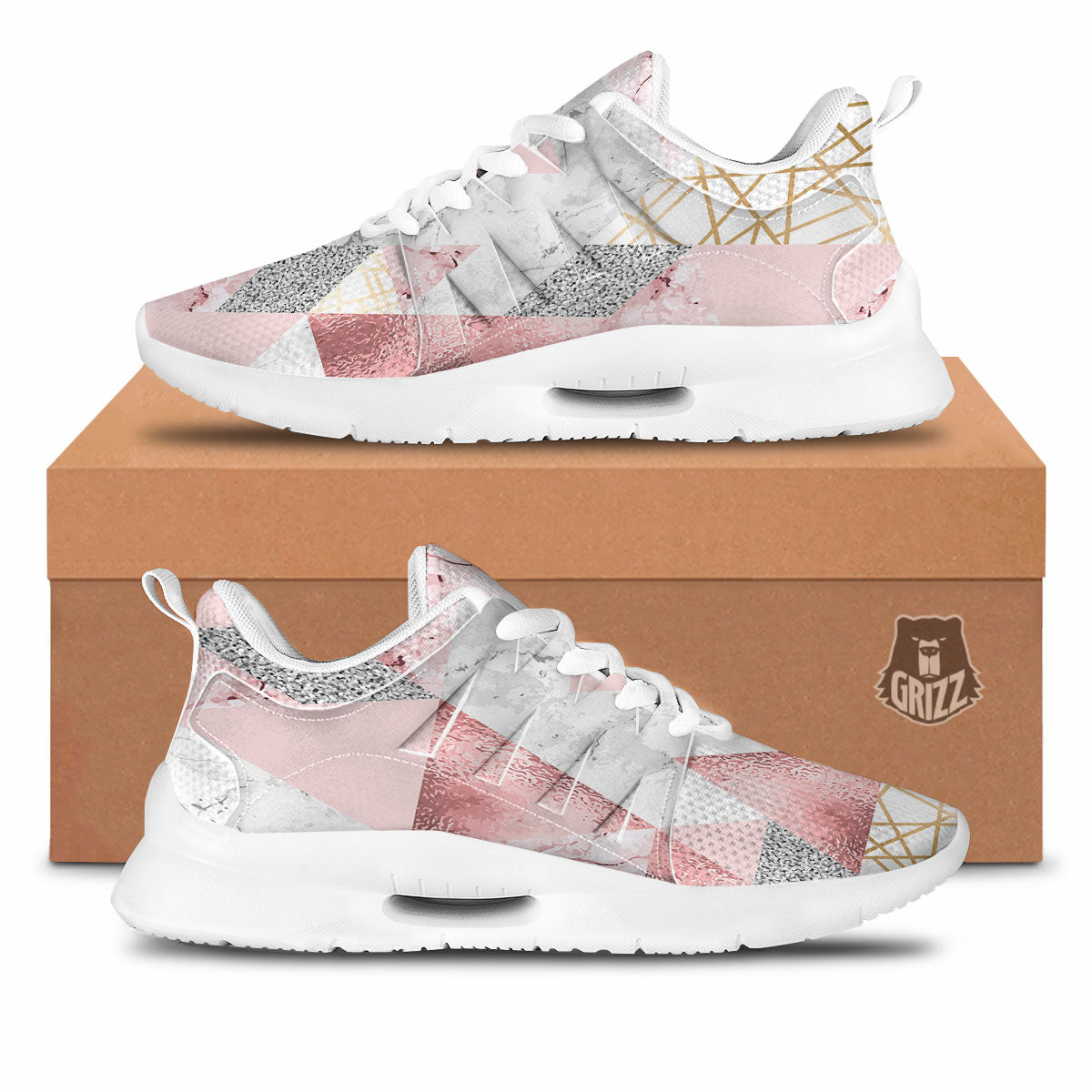 Polygonal Geometric Pink Print Tennis Shoes-grizzshop