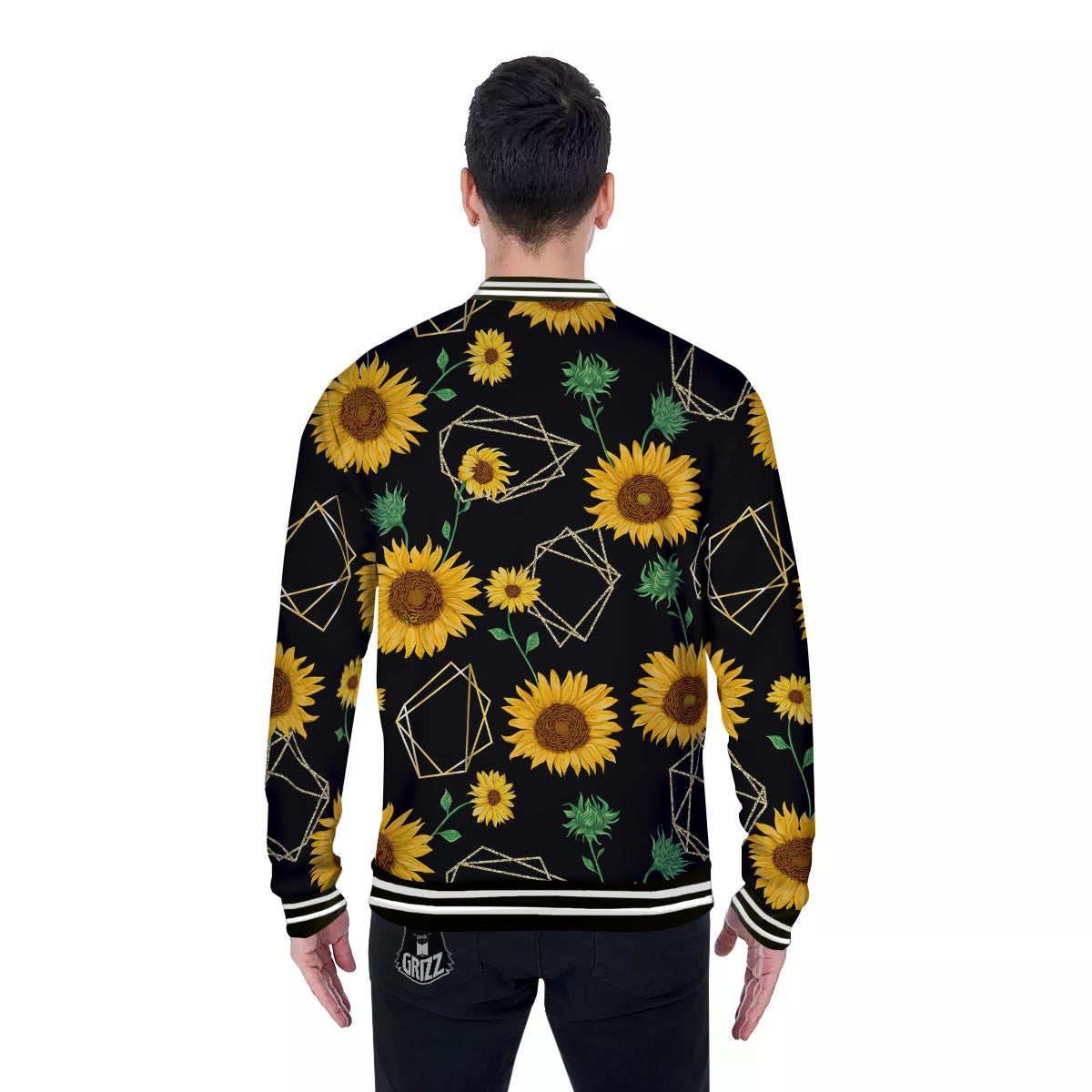 Polygonal Sunflower Print Pattern Baseball Jacket-grizzshop