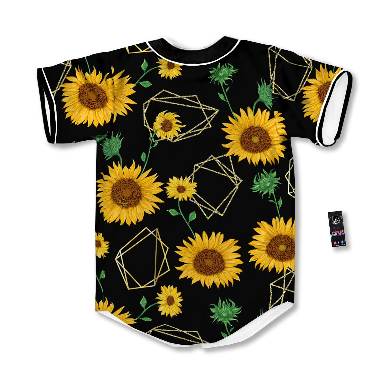 Polygonal Sunflower Print Pattern Baseball Jersey-grizzshop