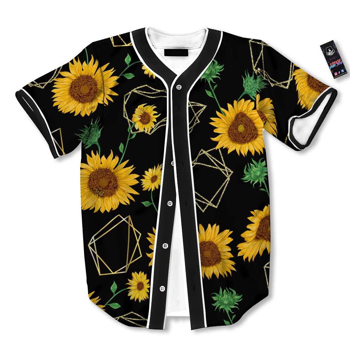 Polygonal Sunflower Print Pattern Baseball Jersey-grizzshop