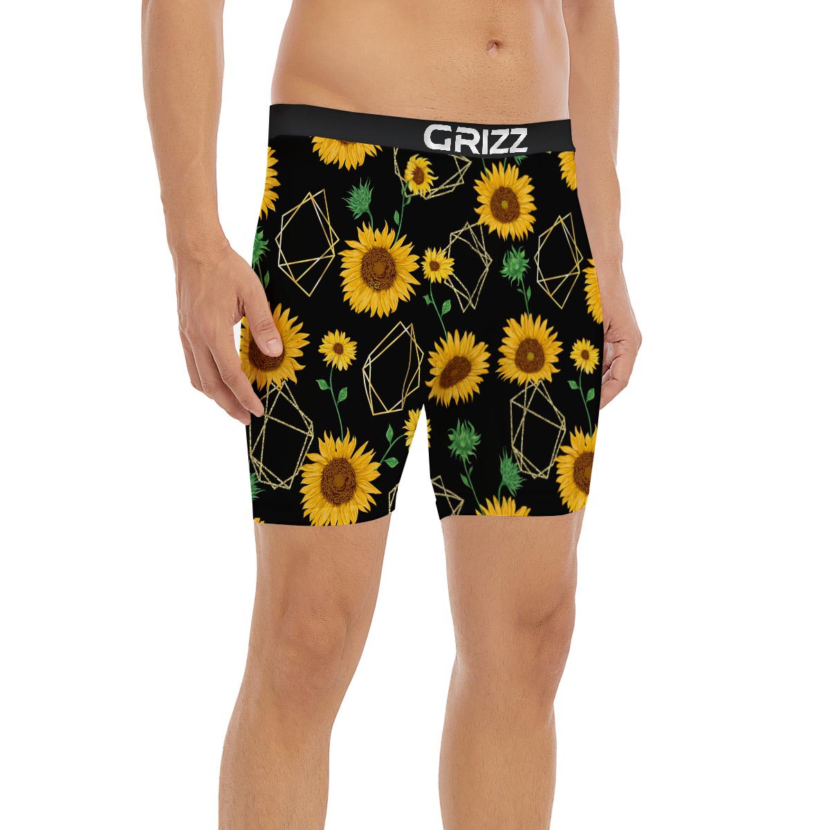 Polygonal Sunflower Print Pattern Boxer Briefs-grizzshop