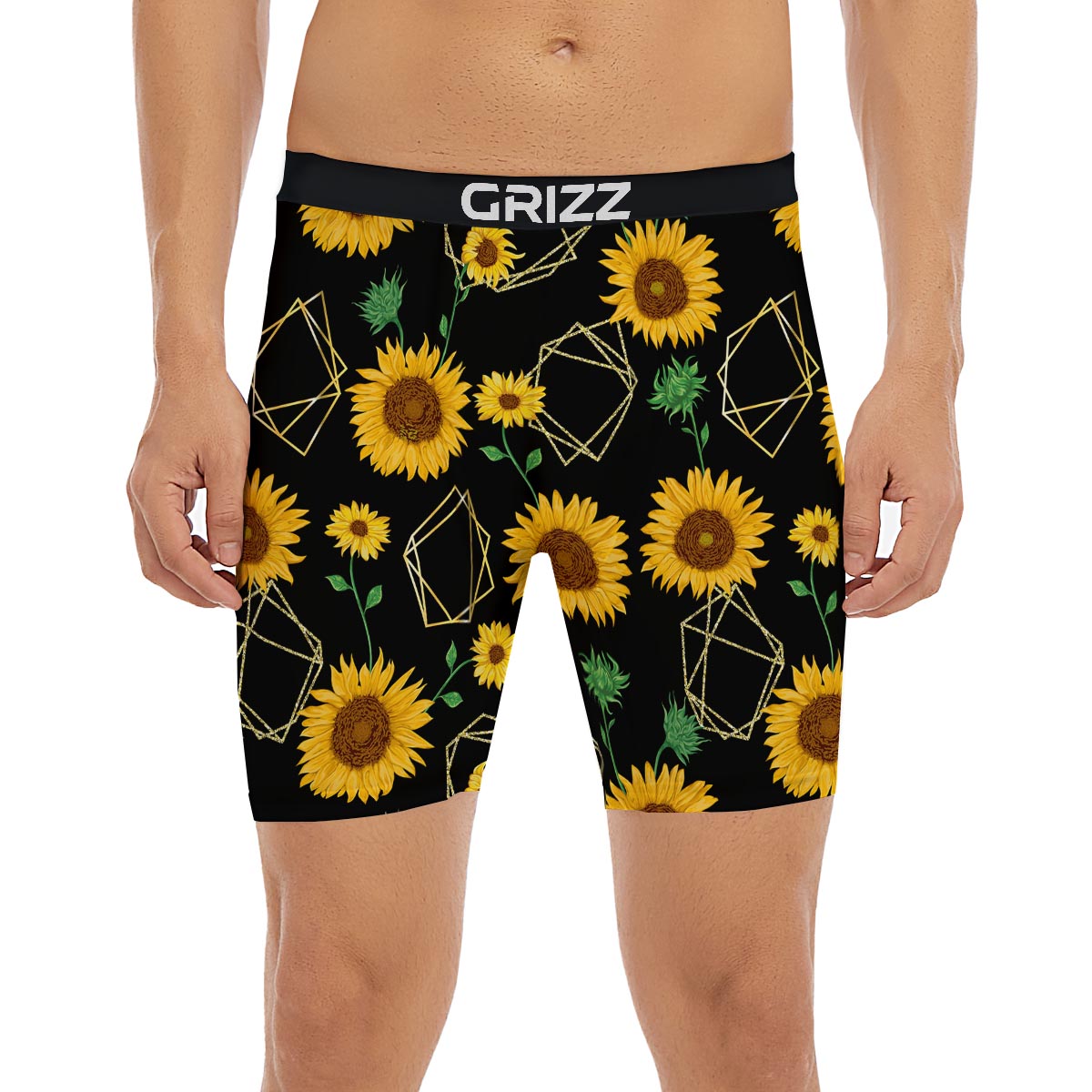 Polygonal Sunflower Print Pattern Boxer Briefs-grizzshop