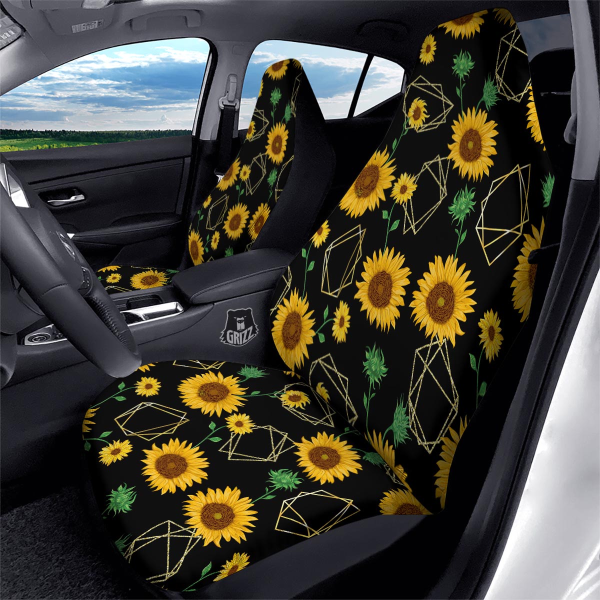 Polygonal Sunflower Print Pattern Car Seat Covers-grizzshop