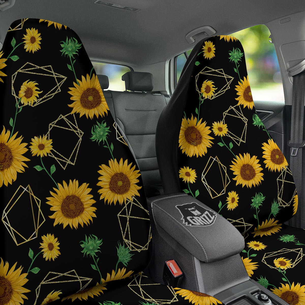 Polygonal Sunflower Print Pattern Car Seat Covers-grizzshop