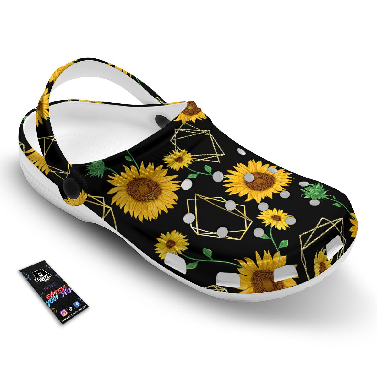Polygonal Sunflower Print Pattern Clog-grizzshop
