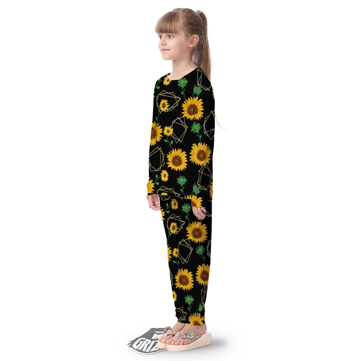 Polygonal Sunflower Print Pattern Kid's Pajamas-grizzshop