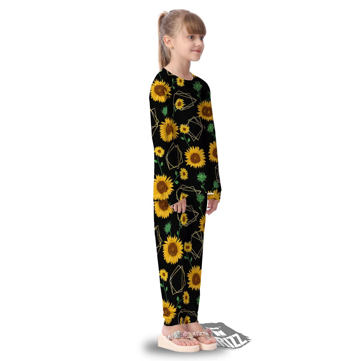 Polygonal Sunflower Print Pattern Kid's Pajamas-grizzshop