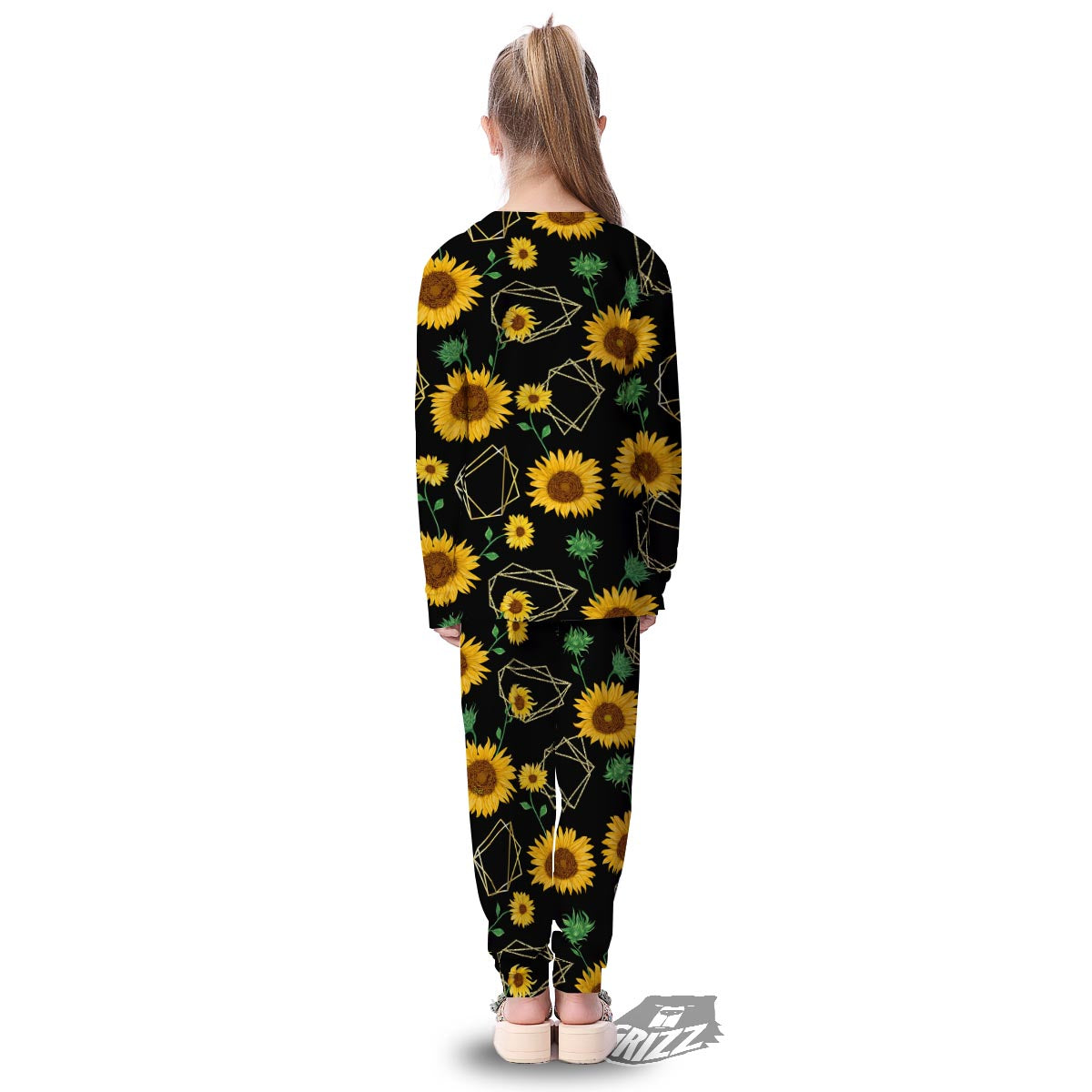 Polygonal Sunflower Print Pattern Kid's Pajamas-grizzshop